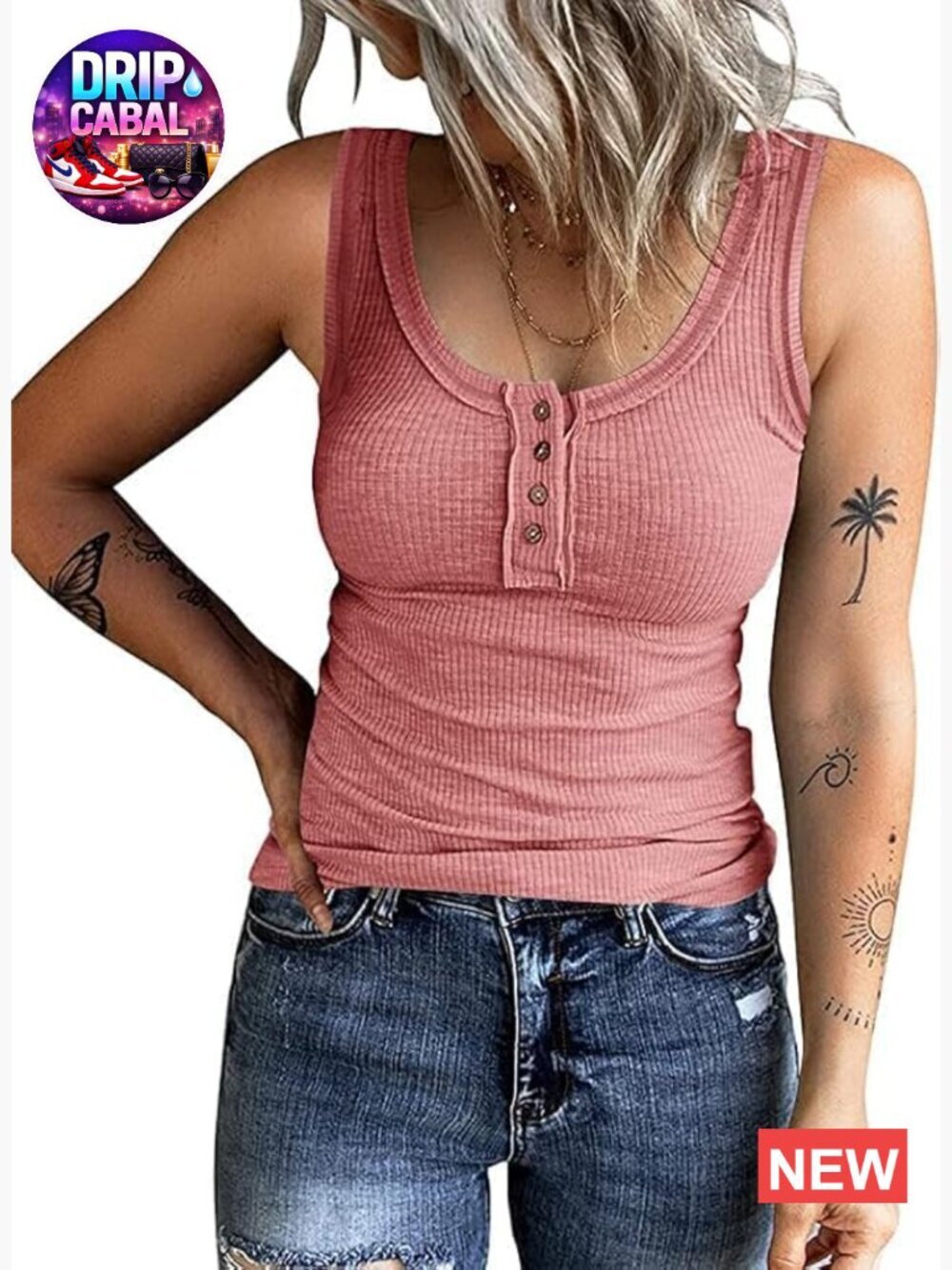 Sleeveless Henley Tank Top Ribbed V Neck Button Down Summer Slim Fit T-Shirt
